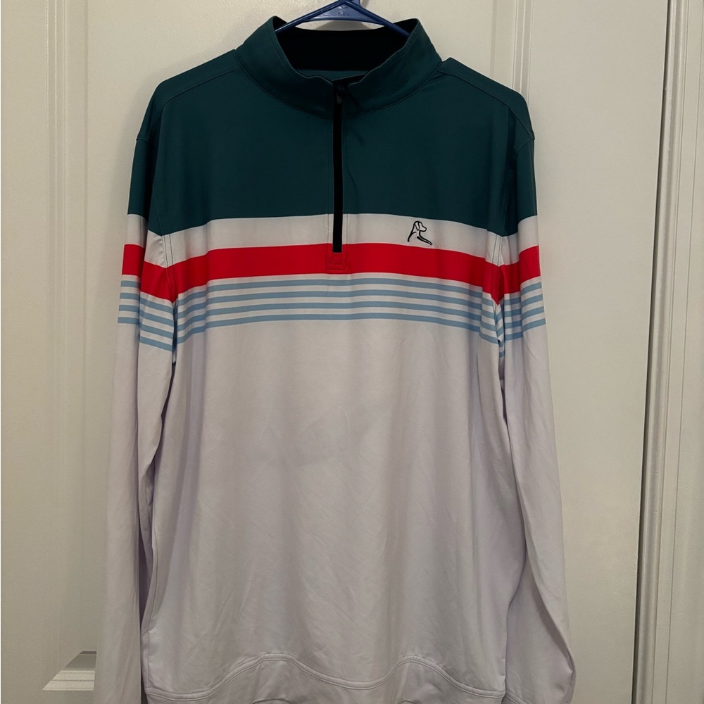 Rhoback Teal and White Quarter-Zip Sweatshirt